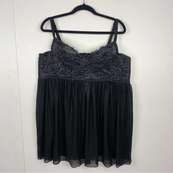 NWOT Torrid 4X Black Silver Lace Babydoll Lingerie Top Underwire - Picture 1 of 5